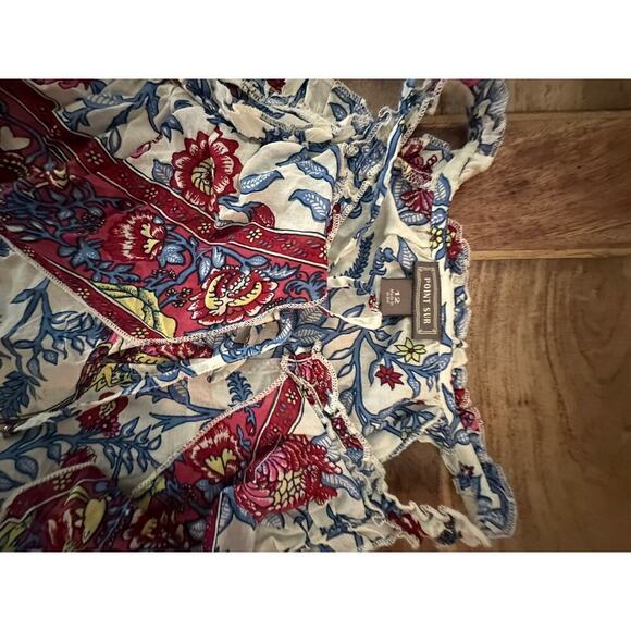 Point Sur Women's Red Blue Floral Print Ruffle Block Print Blouse Top Size 12 - Picture 13 of 15